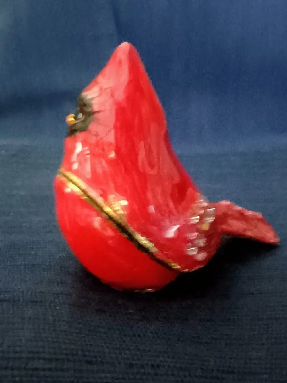 Red Cardinal Bird Jeweled Enameled Trinket Box